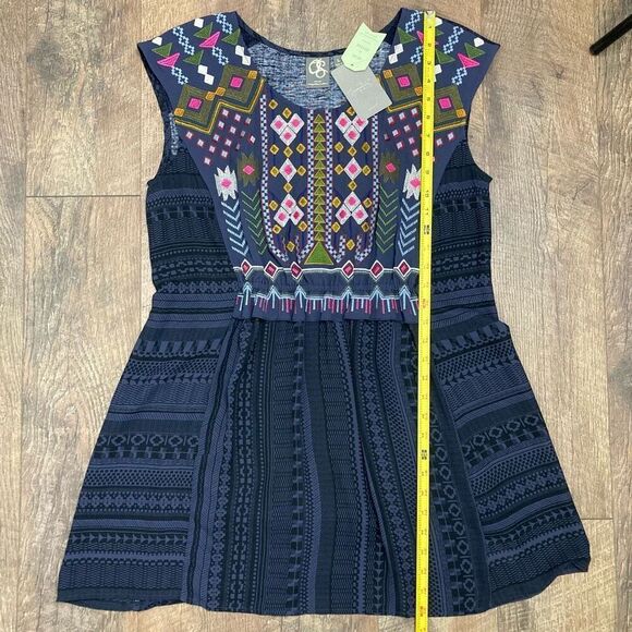 Anthropologie One September Barranco Embroidered Tunic Navy Boho Geo Cottage - L - Picture 8 of 9
